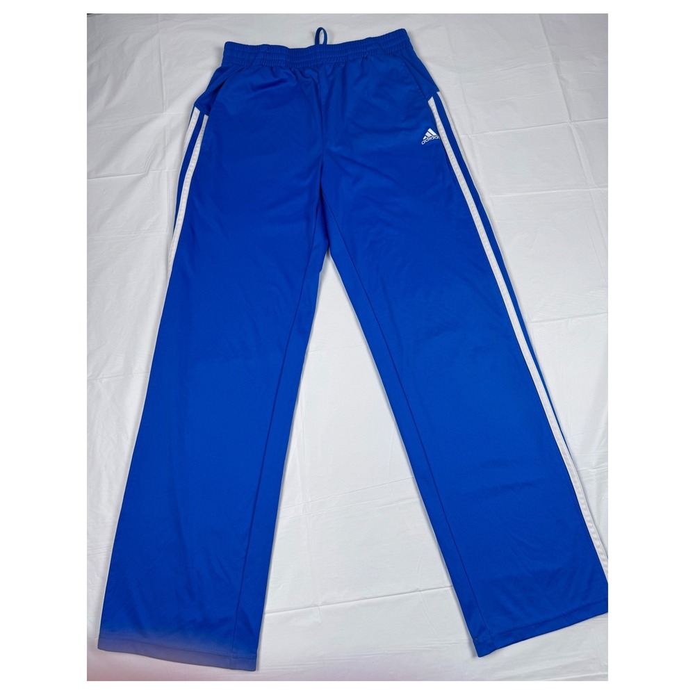 Adidas Boys Blue 3-Stripe Track Pants Size L 14-16 Athletic Straight Leg Train